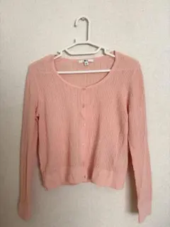 UNIQLO:Cレースラウンドネックショートカーディガン Lサイズ ピンク