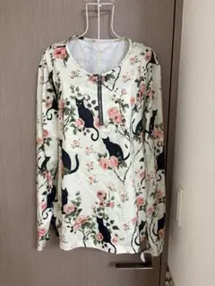 黒猫&薔薇☆フロントファスナー☆長袖トップス