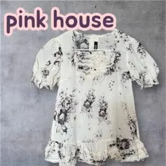 PINK HOUSE フリル襟 刺繍 半袖ブラウス ライトブルー水色 - メルカリ