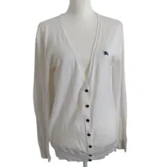 バーバリーブルーレーベル　定番　カーディガン　白　胸ロゴ　38