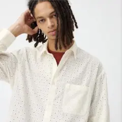 GU レースオーバーサイズシャツ(長袖) ホワイト Ｍ