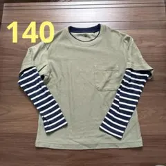 UNIQLO 140 ユニクロ　ロンT 長袖　重ね着風　オリーブ　カーキ