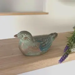 【美品】ブロンズ　鳥　置物　小鳥　青　オブジェ　飾り　小さめ