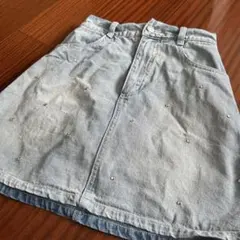 売り切りラブトキシック　ビジュー付きライトブルーデニムスカート 160