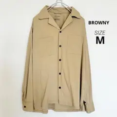 BROWNY オープンカラーシャツ ベージュ系 Mサイズ 長袖 開襟シャツ