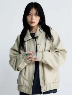 ジーナシス　ヴィンテージレザーブルゾン　ベージュ　アウター