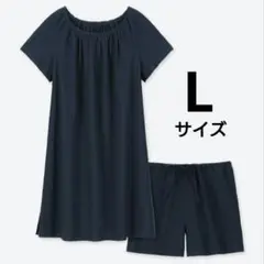 美品　ユニクロ　ライトコットンパジャマドレスセット　L　ネイビー　シアサッカー