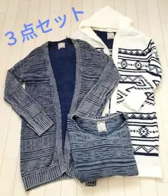 ネイビー系 幾何学模様 ネイティブ柄　ロングカーディガンとトップス合計3点セットのサムネイル