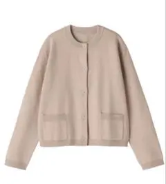 洗えるニットクルーネックカーディガン Mライトピンク　無印良品