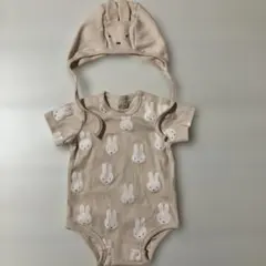 petit main miffy総柄ロンパース80㎝、帽子セット