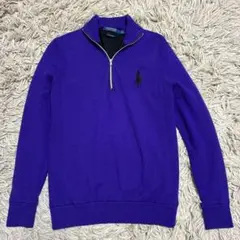【稀少】POLO GOLF ポロゴルフ メリノウール 刺繍ハーフジップニット 紫