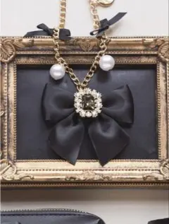 Maison de FLEUR ビジューリボンバッグチャーム　ブラック　黒