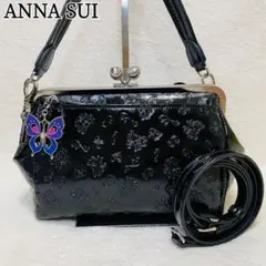 ANNA SUI アナスイ エリス がま口 バッグ 2way エナメル 蝶 黒
