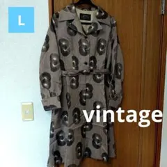 古着vintage昭和レトロベルト付き長袖ワンピースＬ