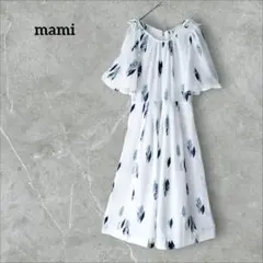 mami 花柄 カットソーワンピース 5分袖 ロング ホワイト