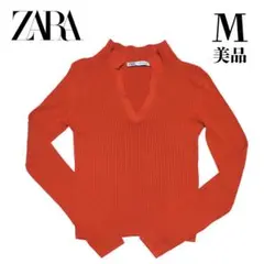​【極美品】ZARA ザラ リブニット スキッパー ポロシャツ オレンジ M