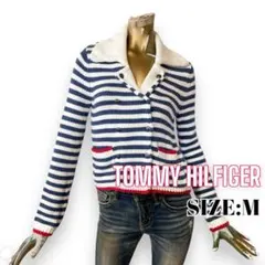 ⭐️A329⭐️ TOMMY ♥ 襟付き ボーダー クロップド ニットジャケット