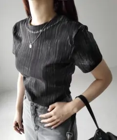 ミームセレクト ヴィンテージプリントクロップドリブＴシャツ L