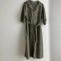 ワンピース　M colza 5分丈　ベルト付き　カーキ　秋　レイヤード