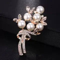ブローチ　パール　ピンクシルバー 花束　卒入学　入卒園　フォーマル　上品