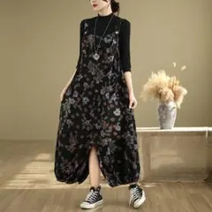 プリント 大きいサイズ サロペット オーバーオール レトロ 切り替え おしゃれ