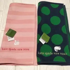新品２枚組ハンドタオルKateSpadeNY水玉キャット猫ボーダーねこストライプのサムネイル