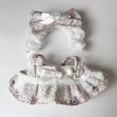 10cm〜12cm ぬい服 メイド服 エプロンドレス ピンク 花柄 パール