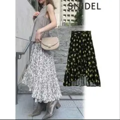 SNIDEL 花柄プリーツロングスカート ブラック