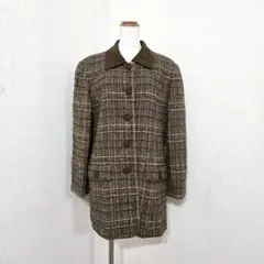 PINORE ブラウンチェックコート ウール混 ミドル丈 大人クラシックのサムネイル