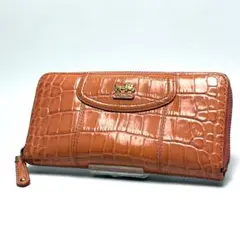 670 COACH クロコ型押しレザー ラウンドファスナー ロングウォレット 