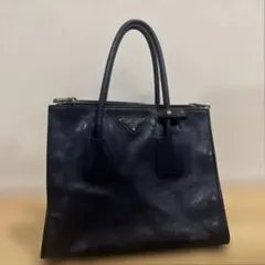 PRADAプラダ　レザー　ハンドバッグ　2WAYショルダー　三角ロゴ　ネイビー