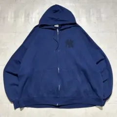 00s Hanes ヘインズ NY ヤンキース ジップパーカーネイビー 短丈のサムネイル