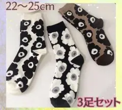 ☆ レディース ソックス 3足セット 北欧風 22～25㎝ ウニッコ 花柄のサムネイル