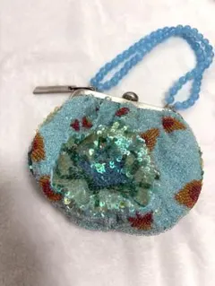 キラキラお化粧ポーチ/ハンドメイド ビーズ がま口 バッグinバッグ