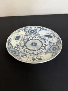 古伊万里　6寸皿　染付　角福　5客　呉須　五弁花　ブルー　有田焼 古伊万里 6寸皿 染付 角福 5客 呉須 五弁花 ブルー