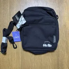 スヌーピー　縦型ミニショルダー　ブラック　刺繍　ねそべり　PEANUTS ポーチ