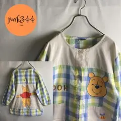 【Disney　くまのプーさん　プリント　格子柄　スモックエプロン　割烹着】