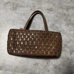 ブラウン 編み込みデザイン ハンドバッグ