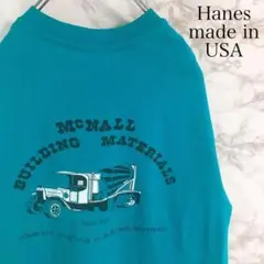 【ＵＳＡ製】ヘインズ　両面プリント半袖Ｔシャツ　なえなのブルー　青緑色　Ｌ