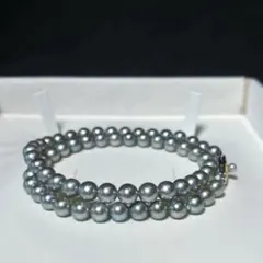 あこや真珠 希少 モスグリーン 本真珠 ネックレス 6.4〜6.8㎜ M472