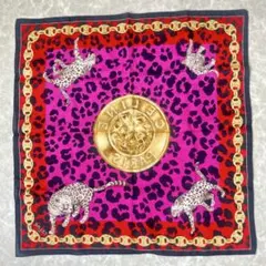 CELINE セリーヌ スカーフ レオパード柄 チェーン ゴールドロゴ 大判