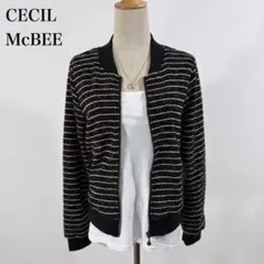 CECIL McBEE セシルマクビー ボーダー ツイード調ニットブルゾンのサムネイル