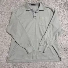 ストライプデザイン 長袖ポロシャツ ライトグレー
