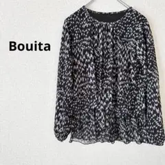 Bouita Tシャツ　ブラウス　黒　総柄　長袖　フレア　M