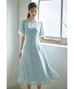 新品未開封＊トッコ　フラワー後ろレースアップワンピース　シフォンスリーブ透け感