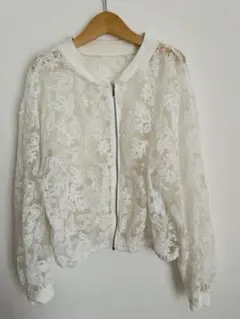 花柄レース ジップアップ ブルゾン ホワイト XL classicalelf
