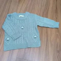 レア　BEAMS mini ケーブル編みセーター 100　ビームスミニ　緑　花