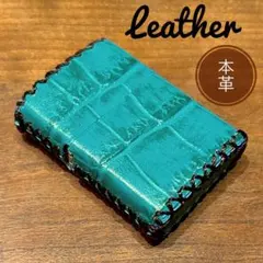 [本革] zippo用 レザーカバー 革ケース 革巻き クロコ型押し ターコイズ