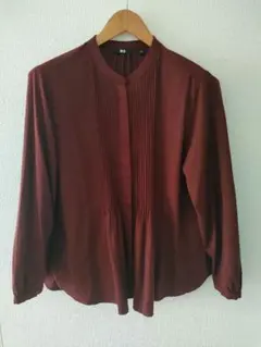 ユニクロ レーヨンピンタックブラウス(長袖) ワインレッド XL