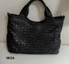 IBIZA　本革　黒トートバッグ 編み込み　メッシュデザイン